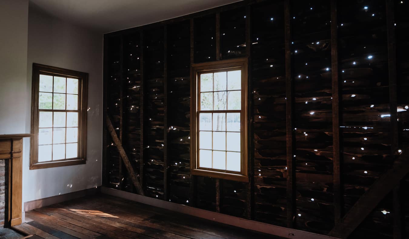 Bullet holes in a Civil War-era building from the Battle of Franklin